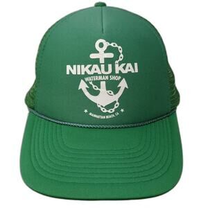 Nikau Kai Trucker Hat Green White Mesh OS Snapback Manhattan Beach Waterman Shop